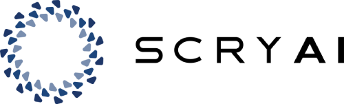 Logo of the company ScryAI with a circle made of 3 layered triangle shape and the name beside as ScryAI