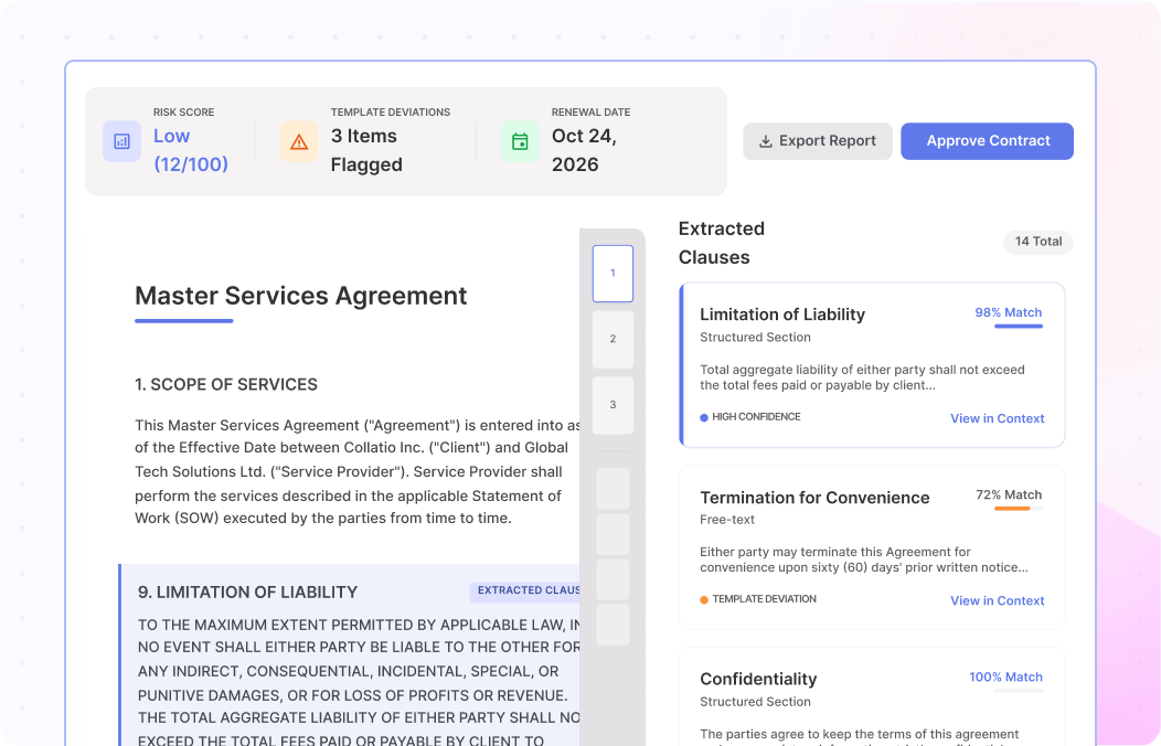 Clause-level intelligence across long, unstructured contracts