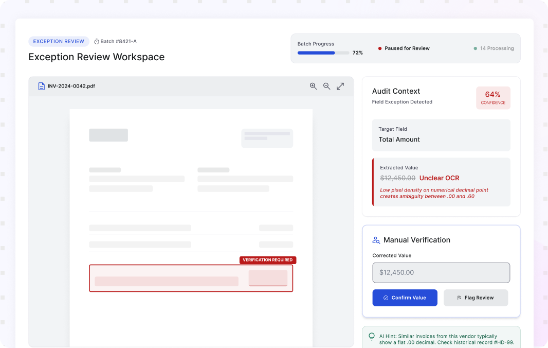 Exception Review for Low-Confidence Pages